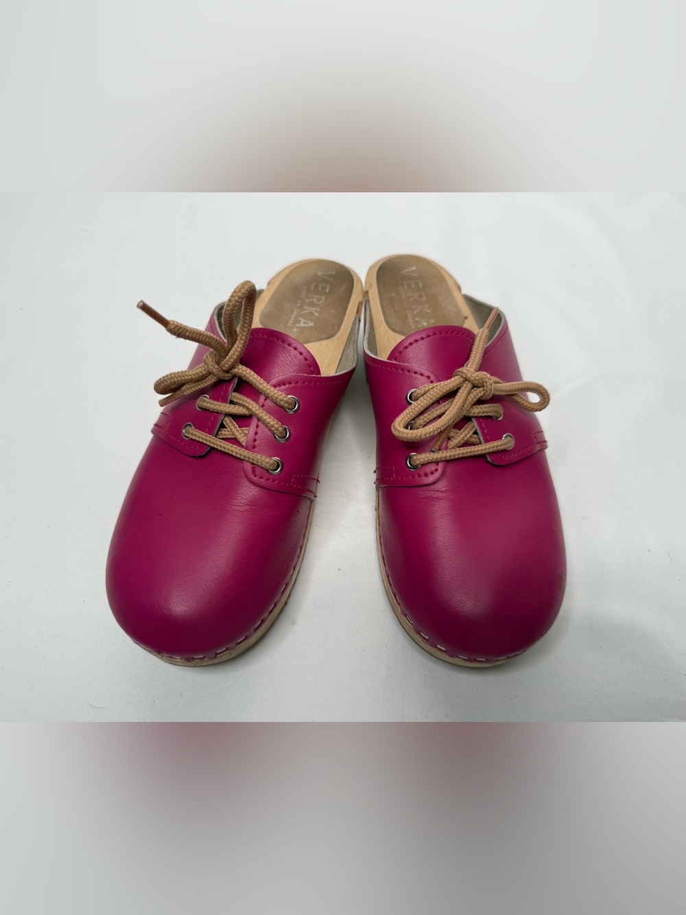 VERKA Rosett Pink Leather Wooden Clogs Women’s EU 38 US 7-7.5 Sweden